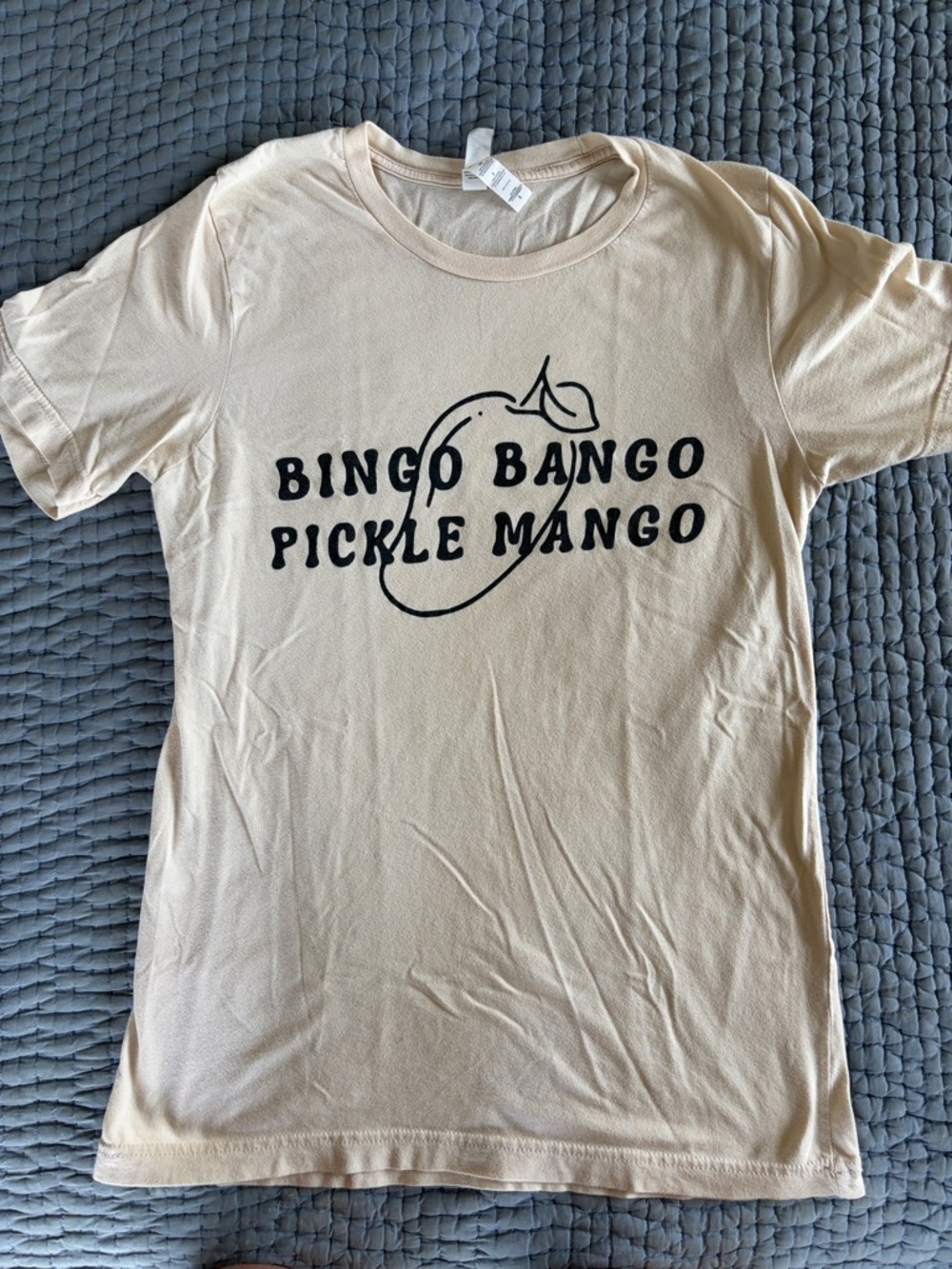 Bingo Bango Pickle Mango Graphic Tee - Cream with Black Print women’s small